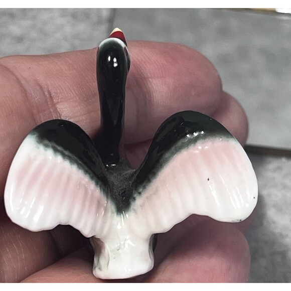 VTG Black Swan Miniature Bone China Porcelain‎ Figurines Lot of 2 Gloss Finish - Picture 8 of 15